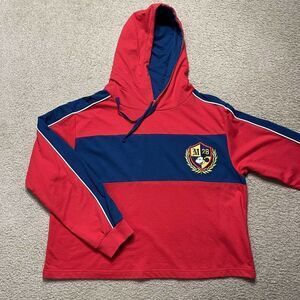 Mickey Mouse Hoodie Women XL Red Cropped Big Print Light Weight Sweater Ladies